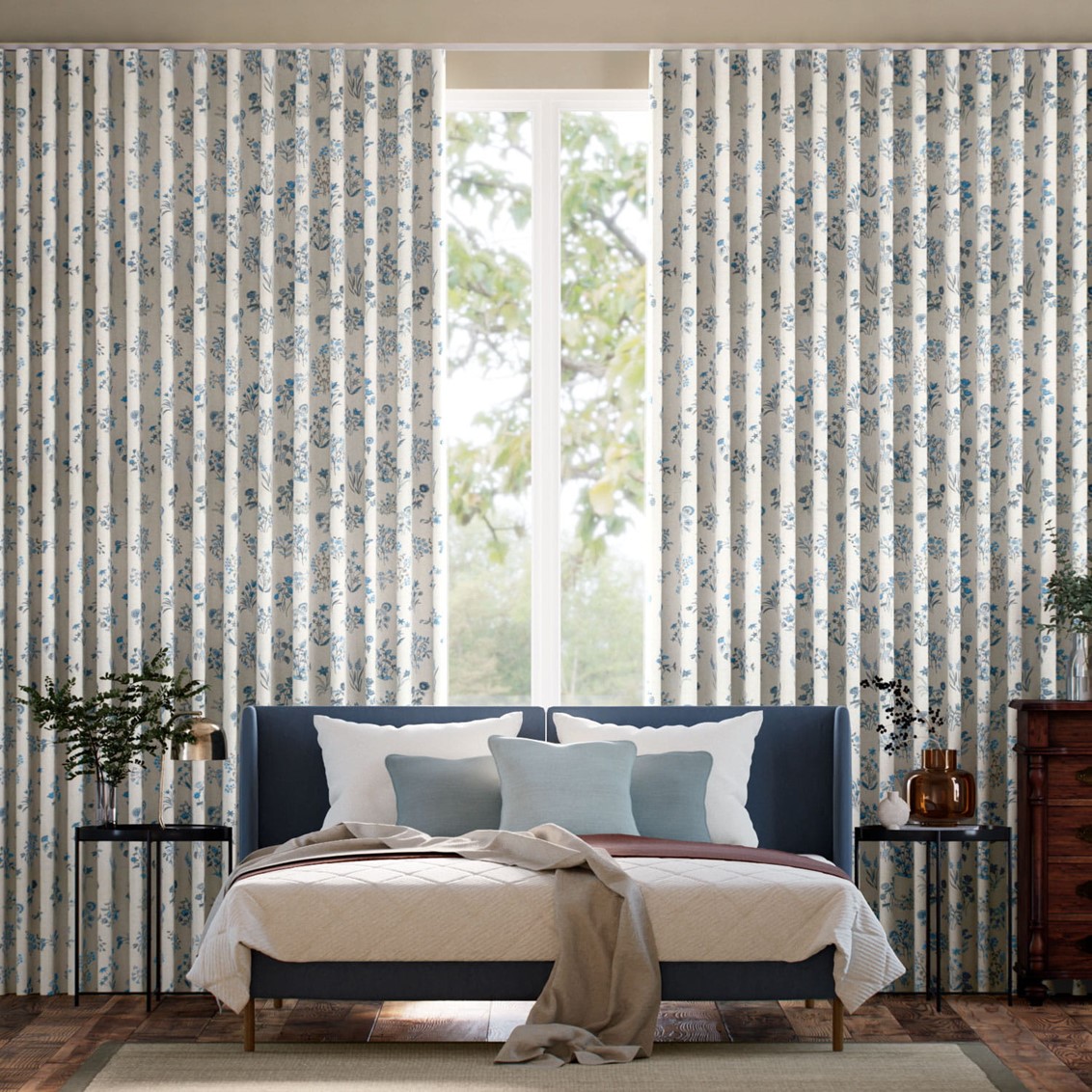 Shepherdly Meadow China Blue Curtains