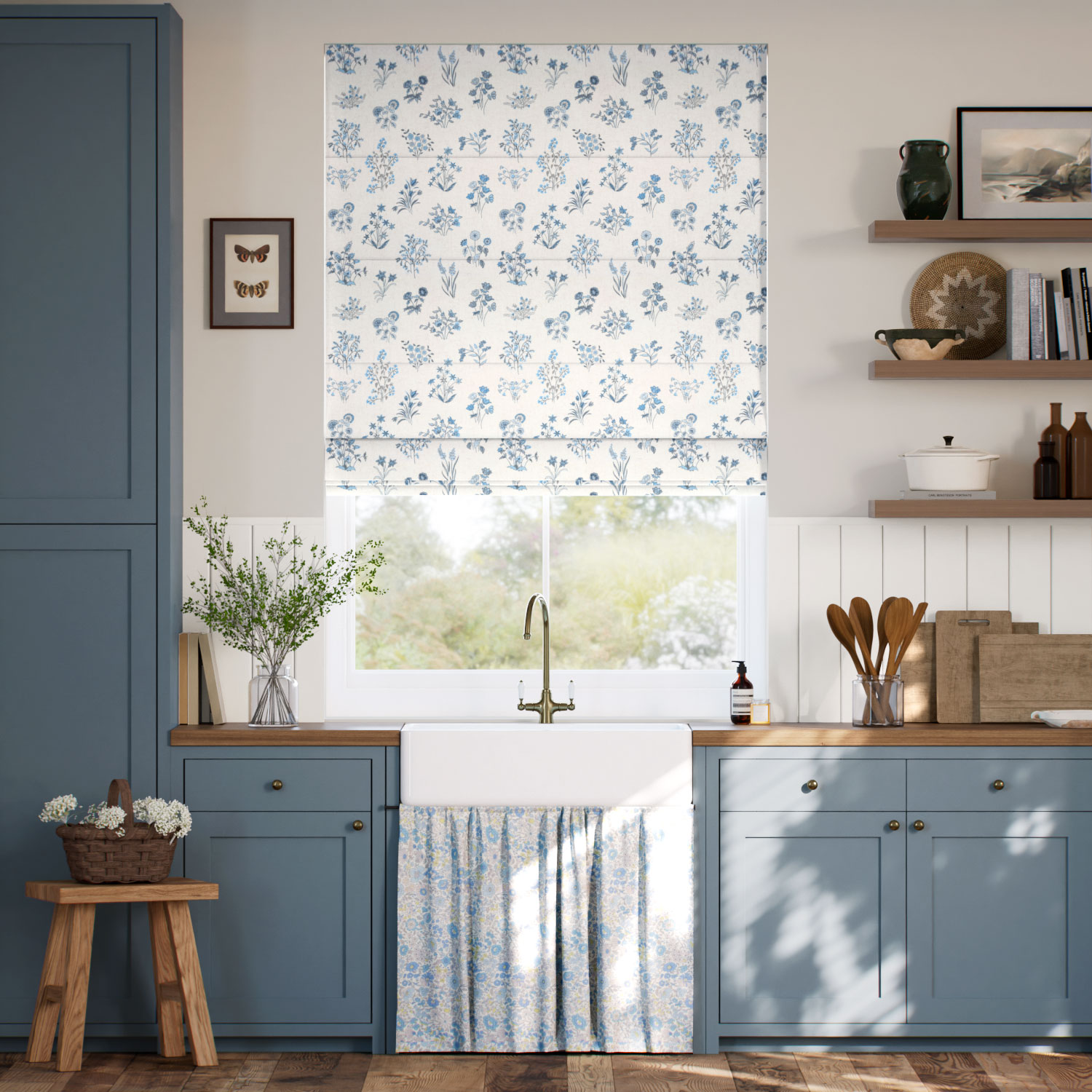 Shepherdly Meadow China Blue Roman Blind