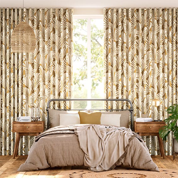 Silhouette Leaves Ochre Curtains