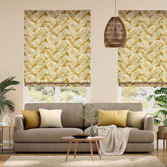 Silhouette Leaves Ochre Roman Blind