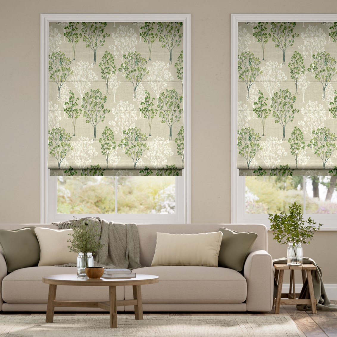 Slender Forest Linen Spring Green Roman Blind