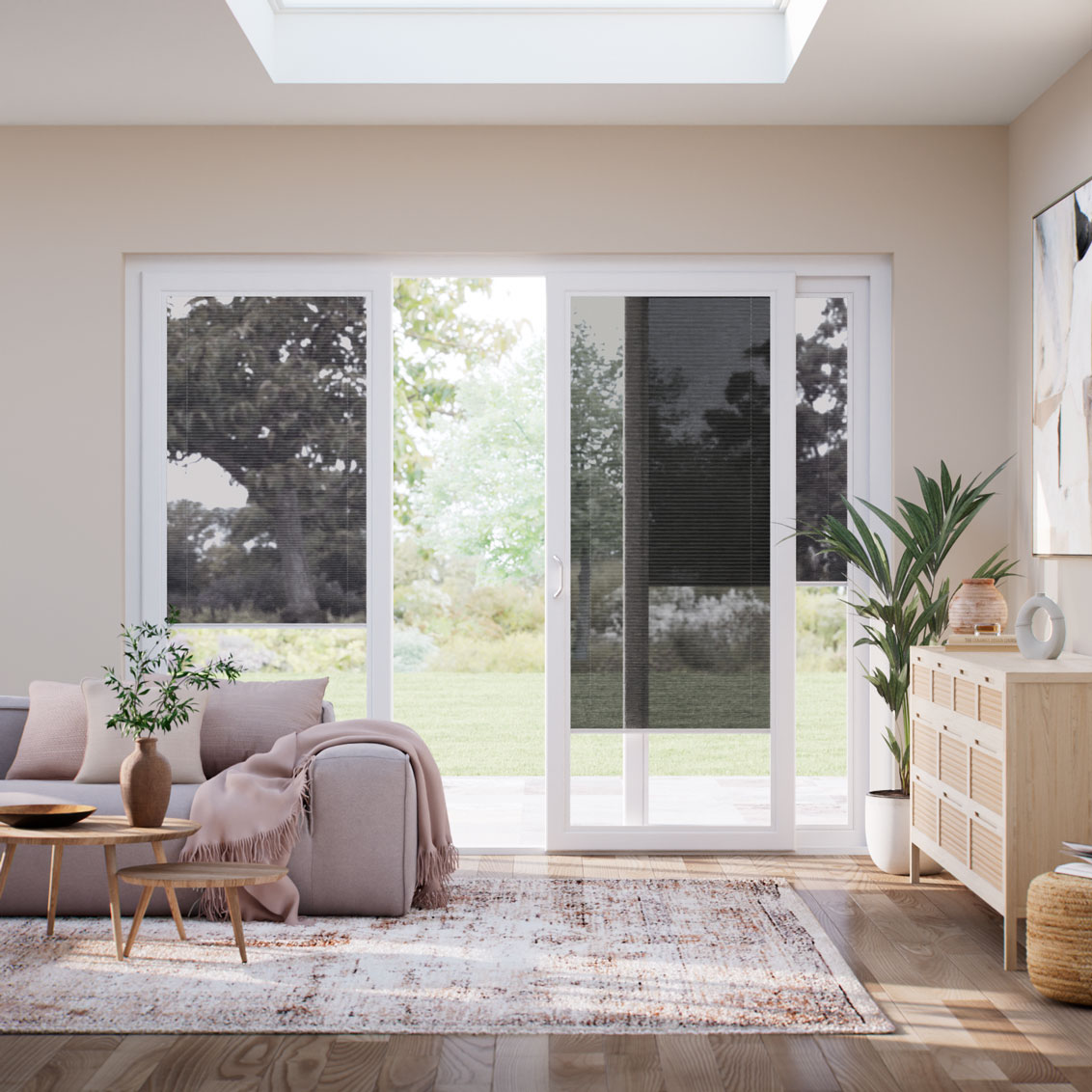 Stick On Charcoal Grey Voile Sliding Door Blind