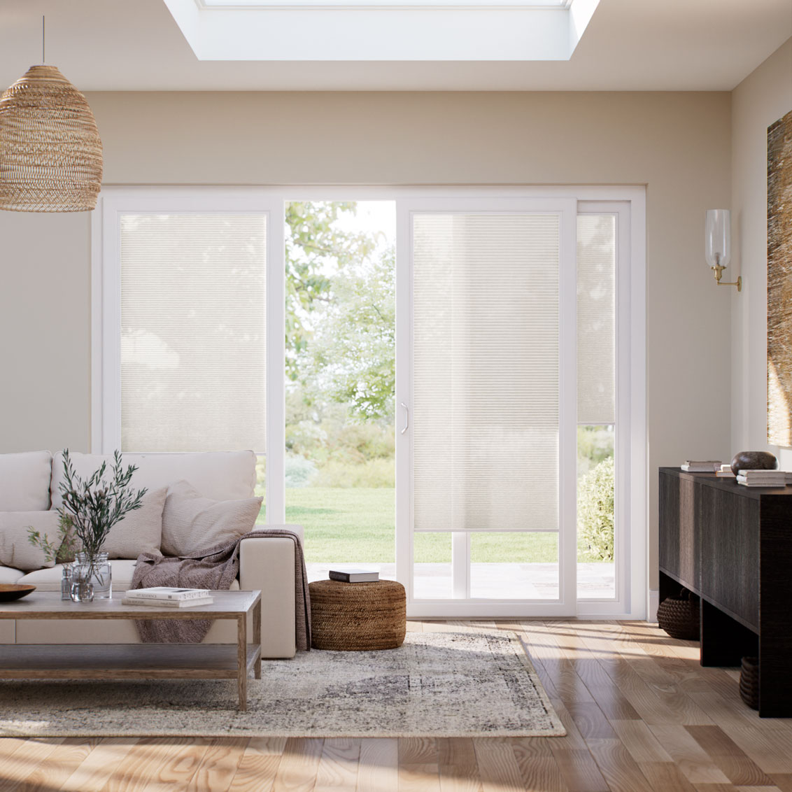 Stick On Parchment Voile Sliding Door Blind