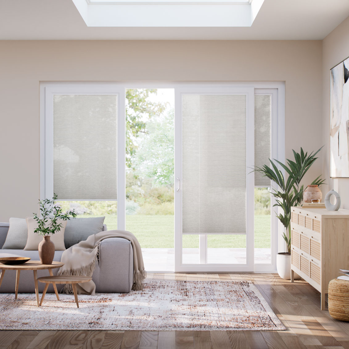 Stick On Powder Grey Voile Sliding Door Blind