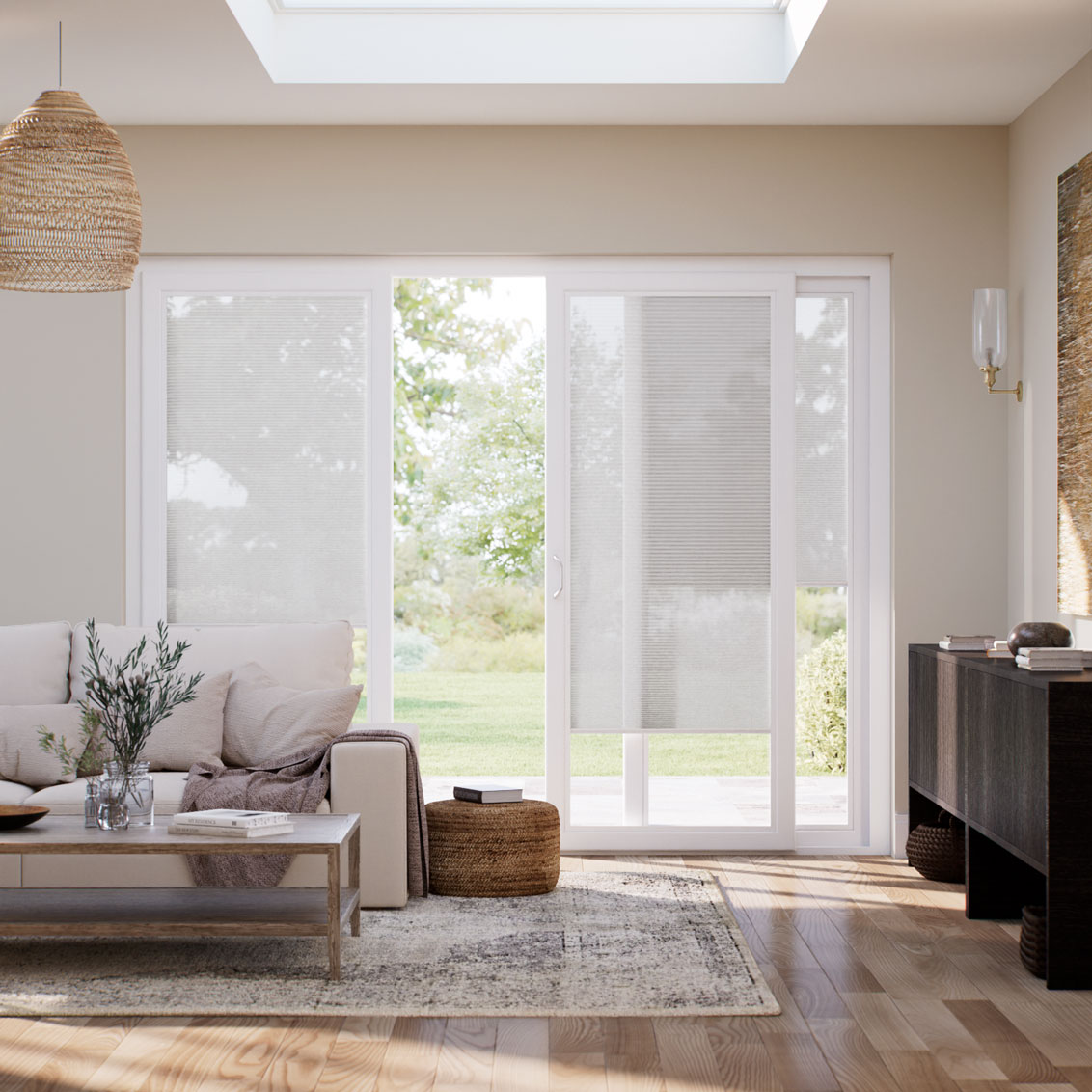 Stick On Soft Grey Voile Sliding Door Blind