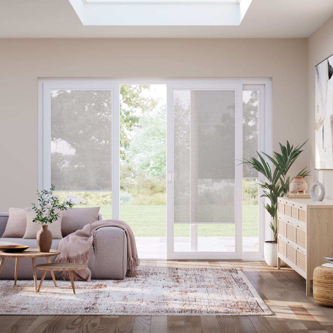 Stick On Warm Grey Voile Sliding Door Blind