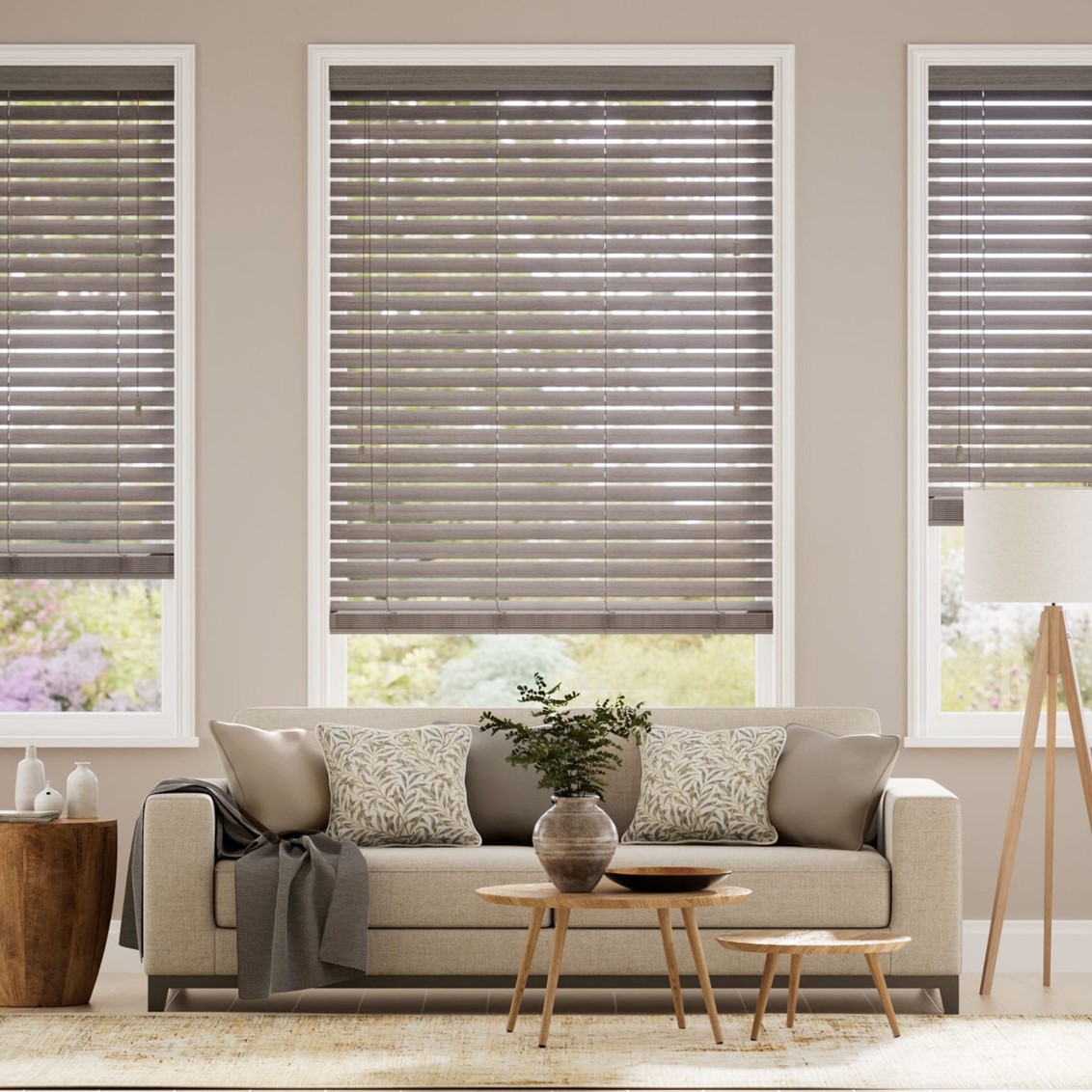 Smoke Whisper Faux Wood Blind - 50mm Slat