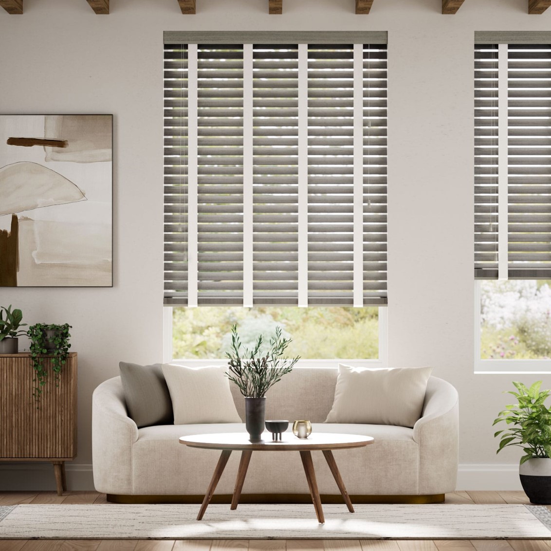 Smokey Ash & Chalk Faux Wood Blind - 50mm Slat