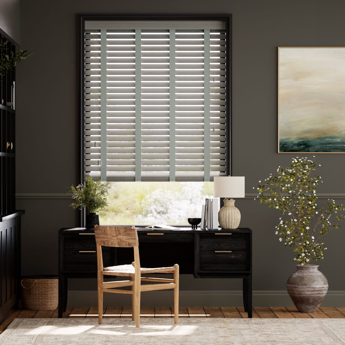 Smokey Ash & Smoke Faux Wood Blind - 50mm Slat