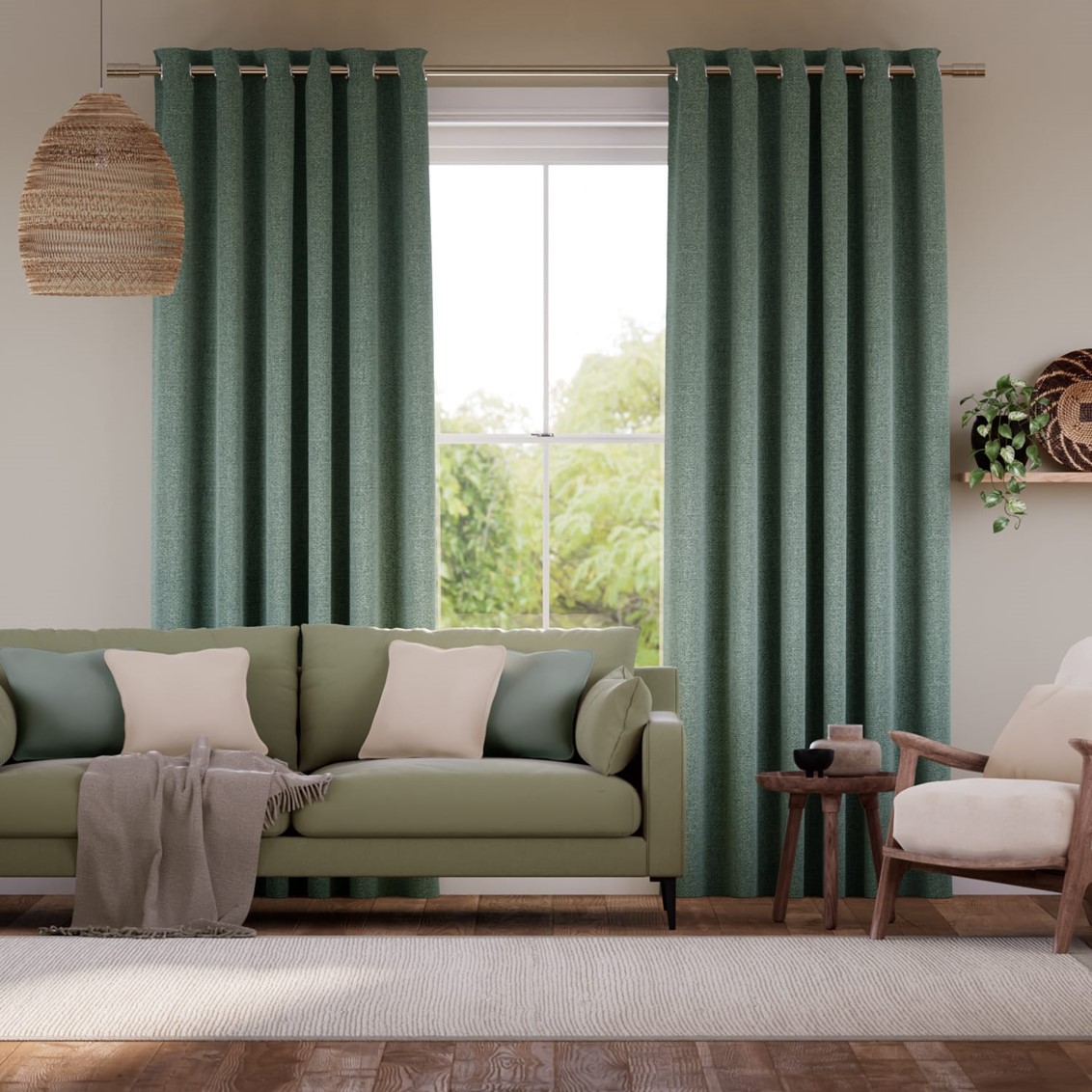 Smooth Sisal Jade  Curtains