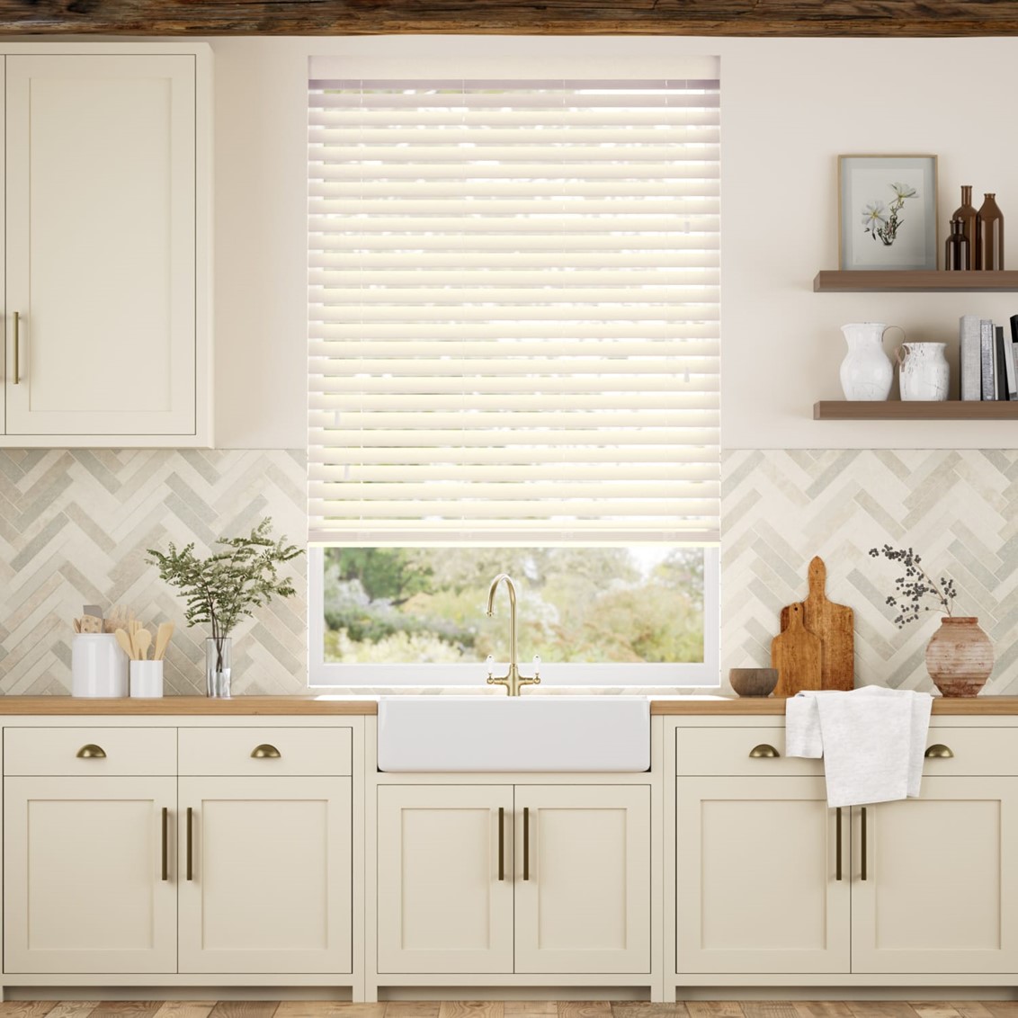 Soft Cream Faux Wood Blind - 50mm Slat