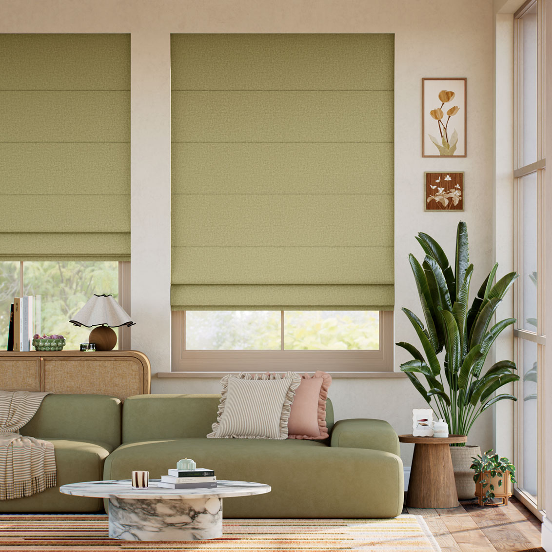 Soft Weave Green Gold Roman Blind