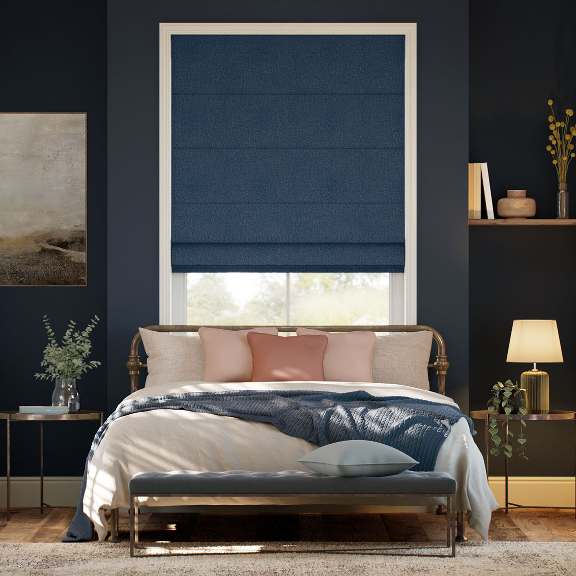 Soft Weave Navy Blue Roman Blind