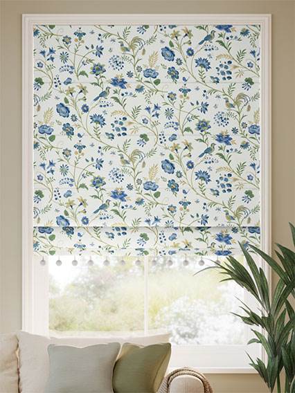 Songbird Pom-Pom Blue & Green Roman Blind thumbnail image