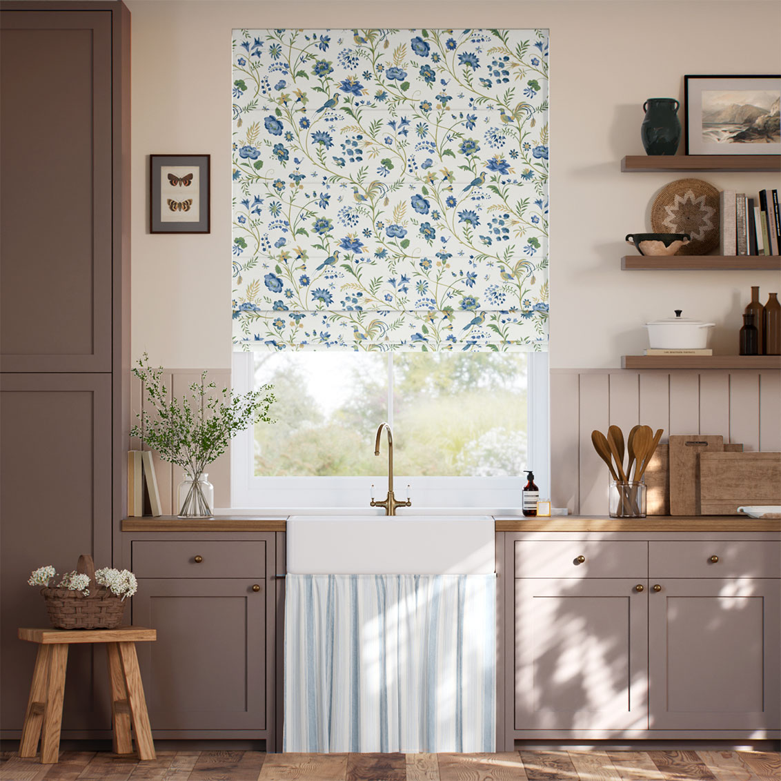 Songbird Blue & Green Roman Blind