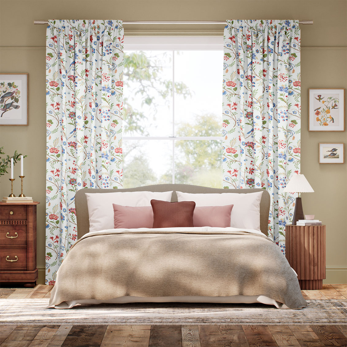 Songbird Blue & Red Curtains