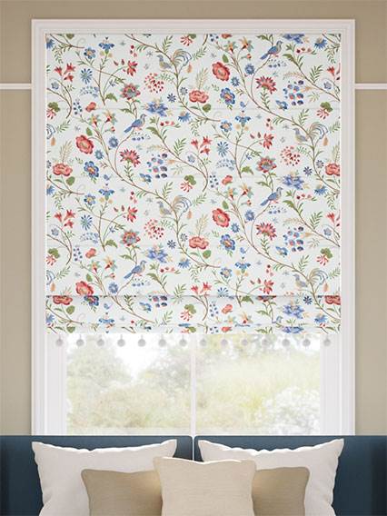 Songbird Pom-Pom Blue & Red Roman Blind thumbnail image