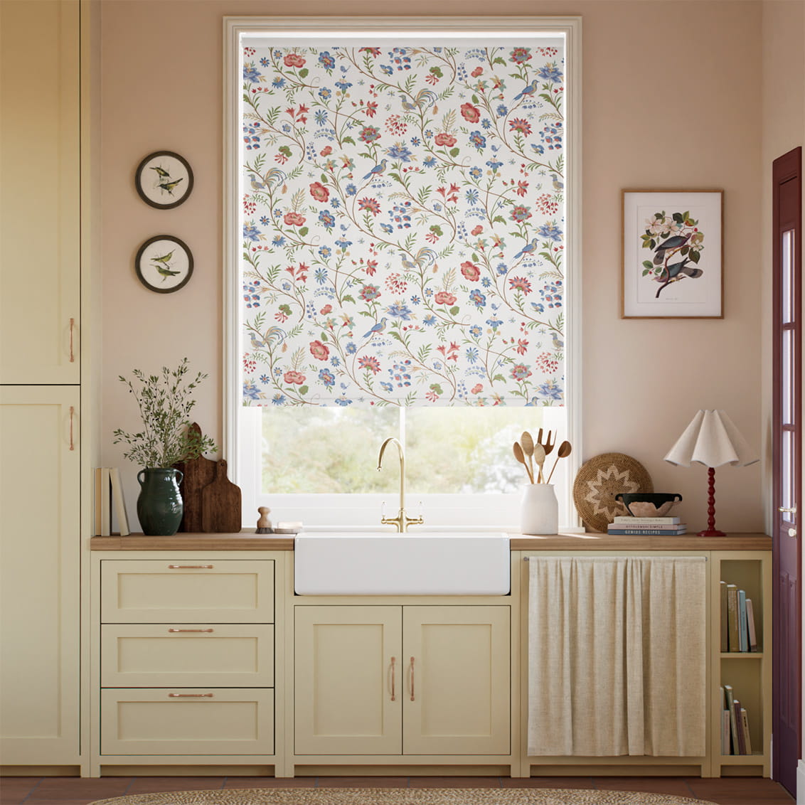 Songbird Blue & Red Roller Blind