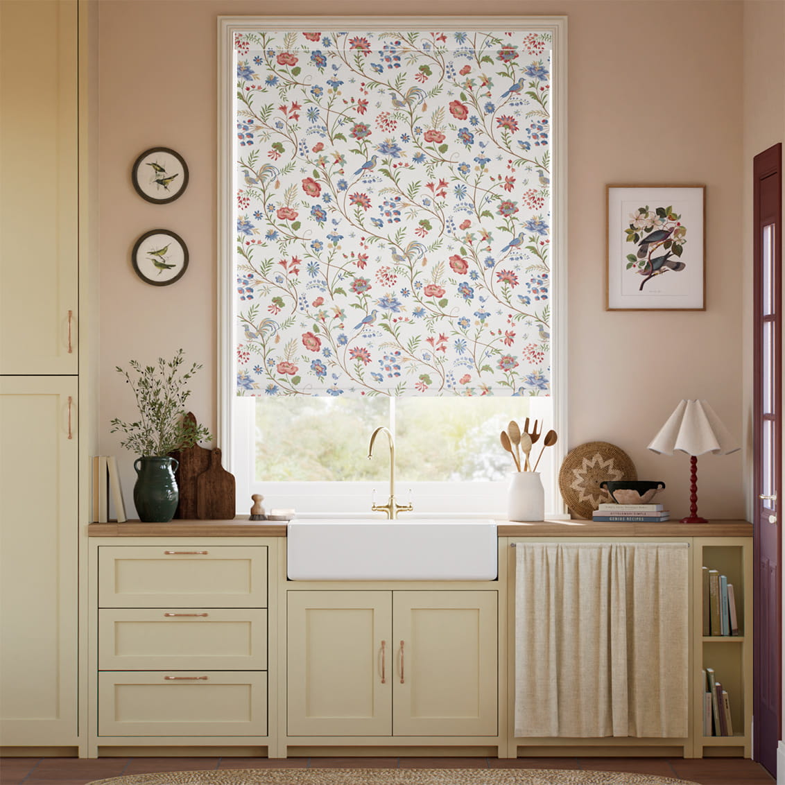 Songbird Blue & Red Roller Blind