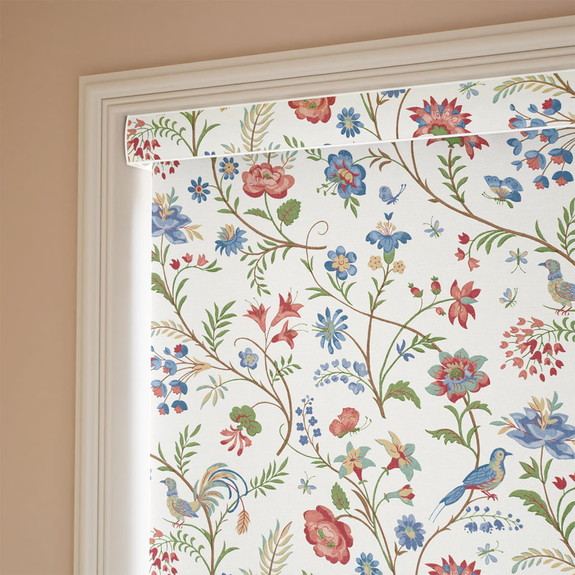 Songbird Blue & Red Roller Blind