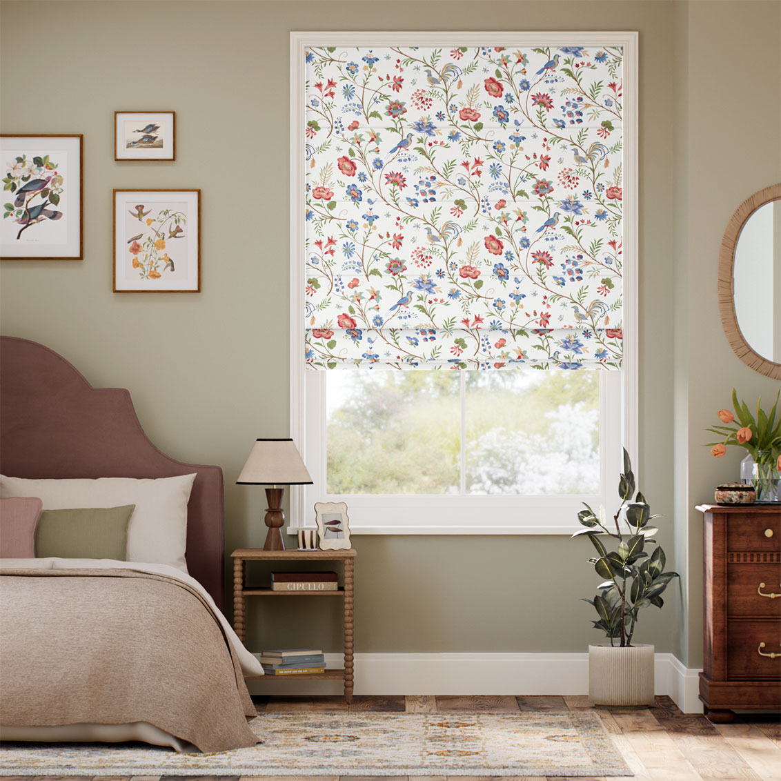 Songbird Blue & Red Roman Blind