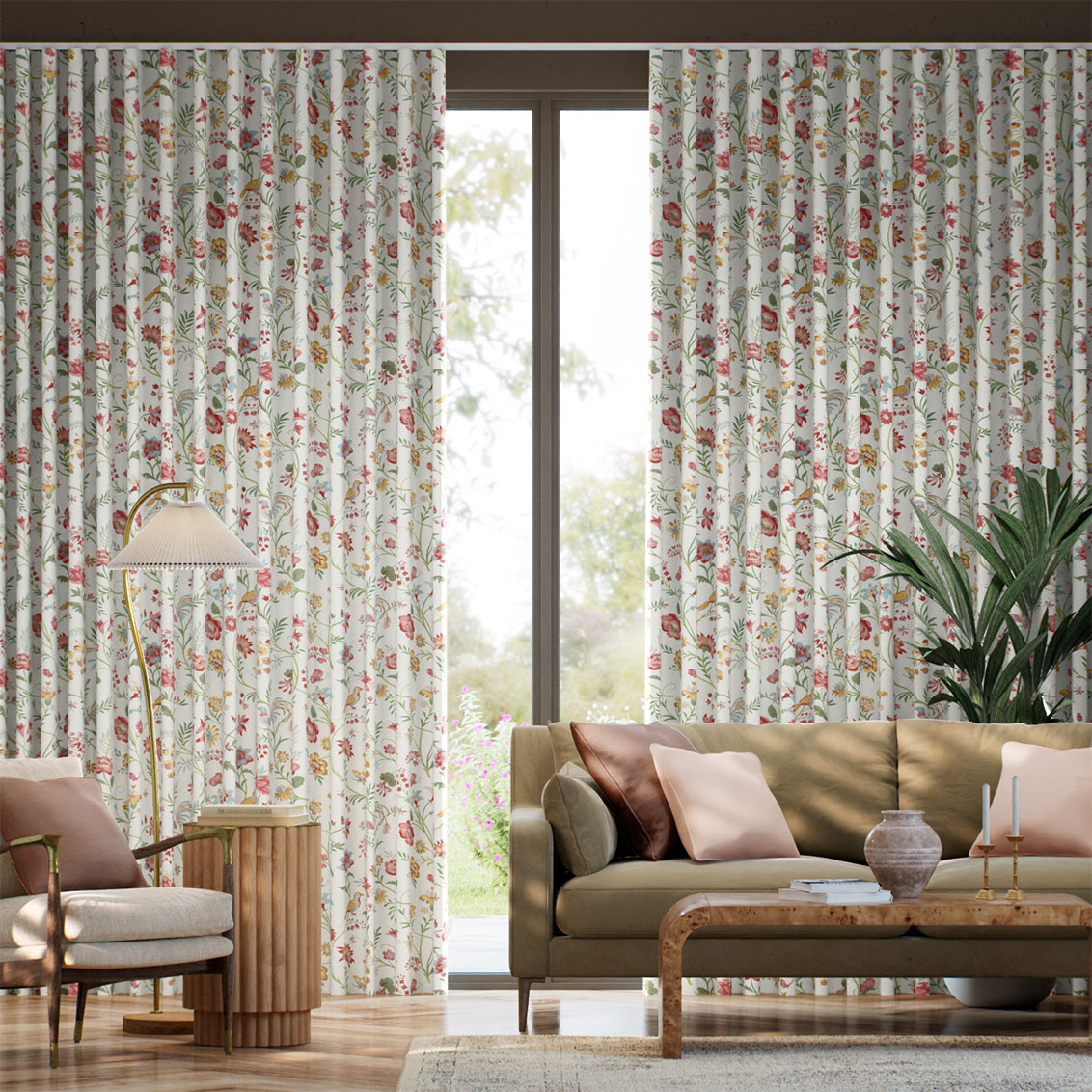 Songbird Green, Blush & Ochre Curtains