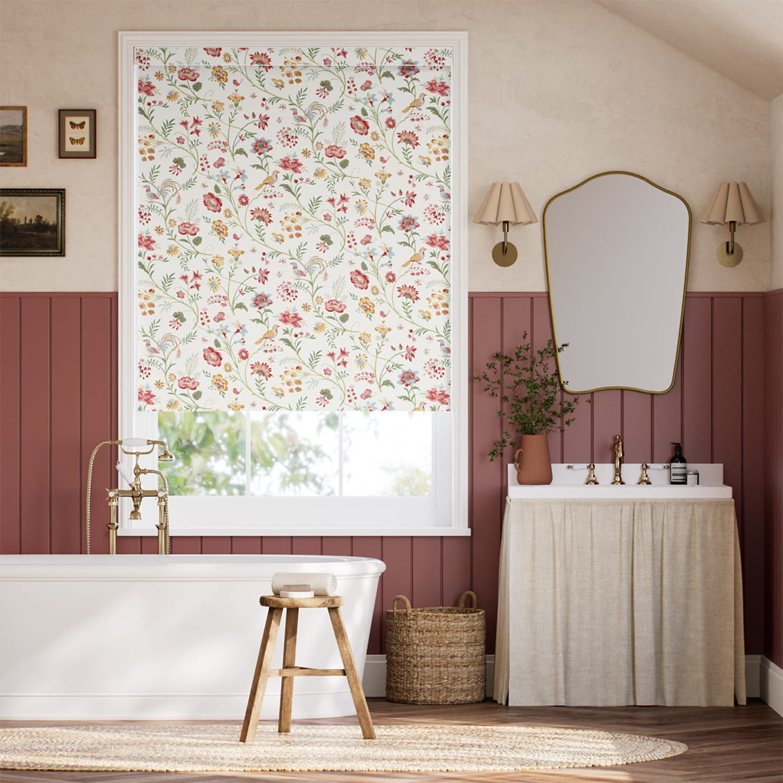 Songbird Green, Blush & Ochre Roller Blind