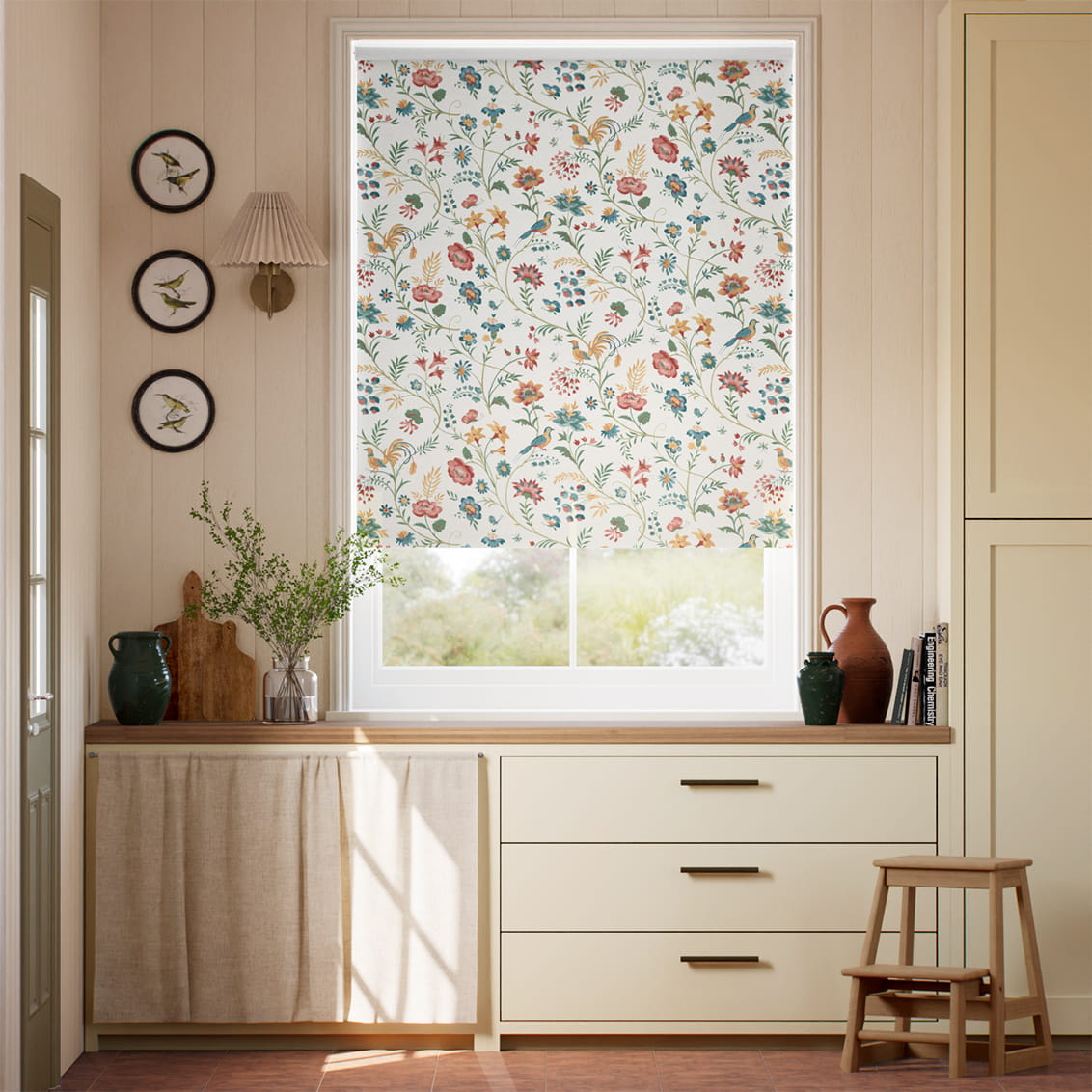 Songbird Teal & Spice Roller Blind