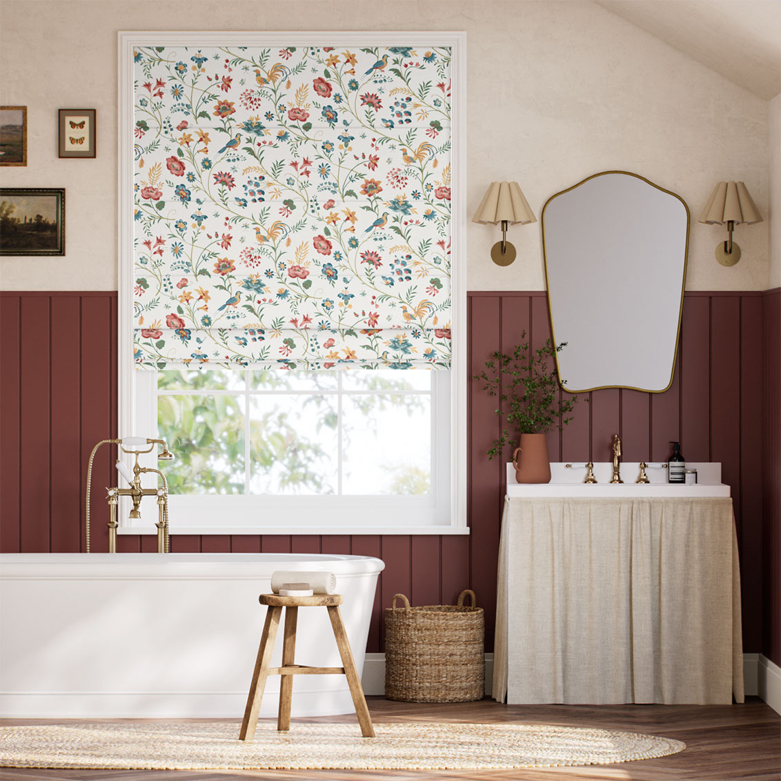 Songbird Teal & Spice Roman Blind