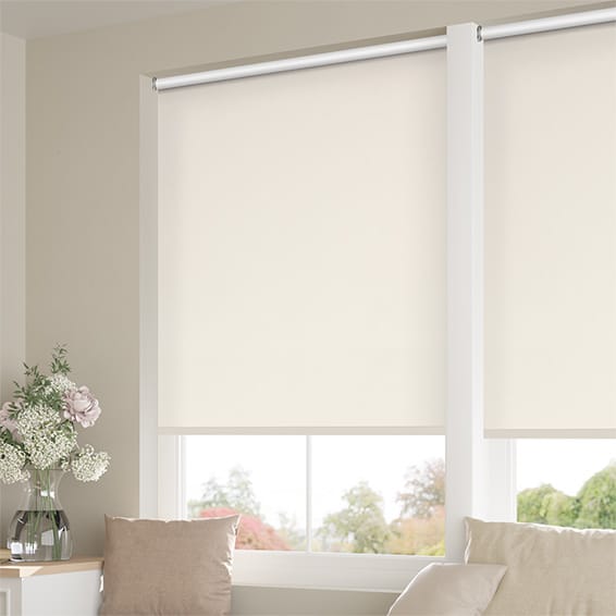 Electric Sorrento Blackout Seashell White Roller Blind