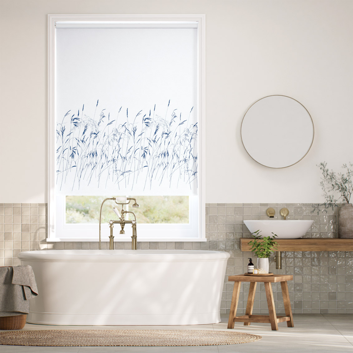 Splash Blackout Blowing Grasses Blue Roller Blind