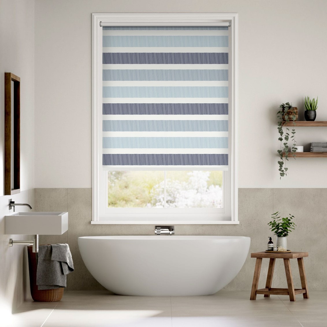 Splash Blackout Cardigan Stripe Blue Horizon Roller Blind