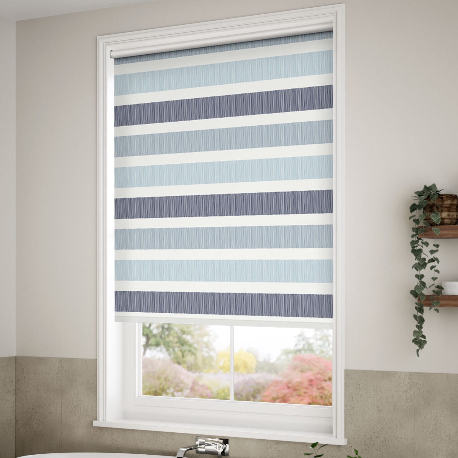 Splash Blackout Cardigan Stripe Blue Horizon Roller Blind