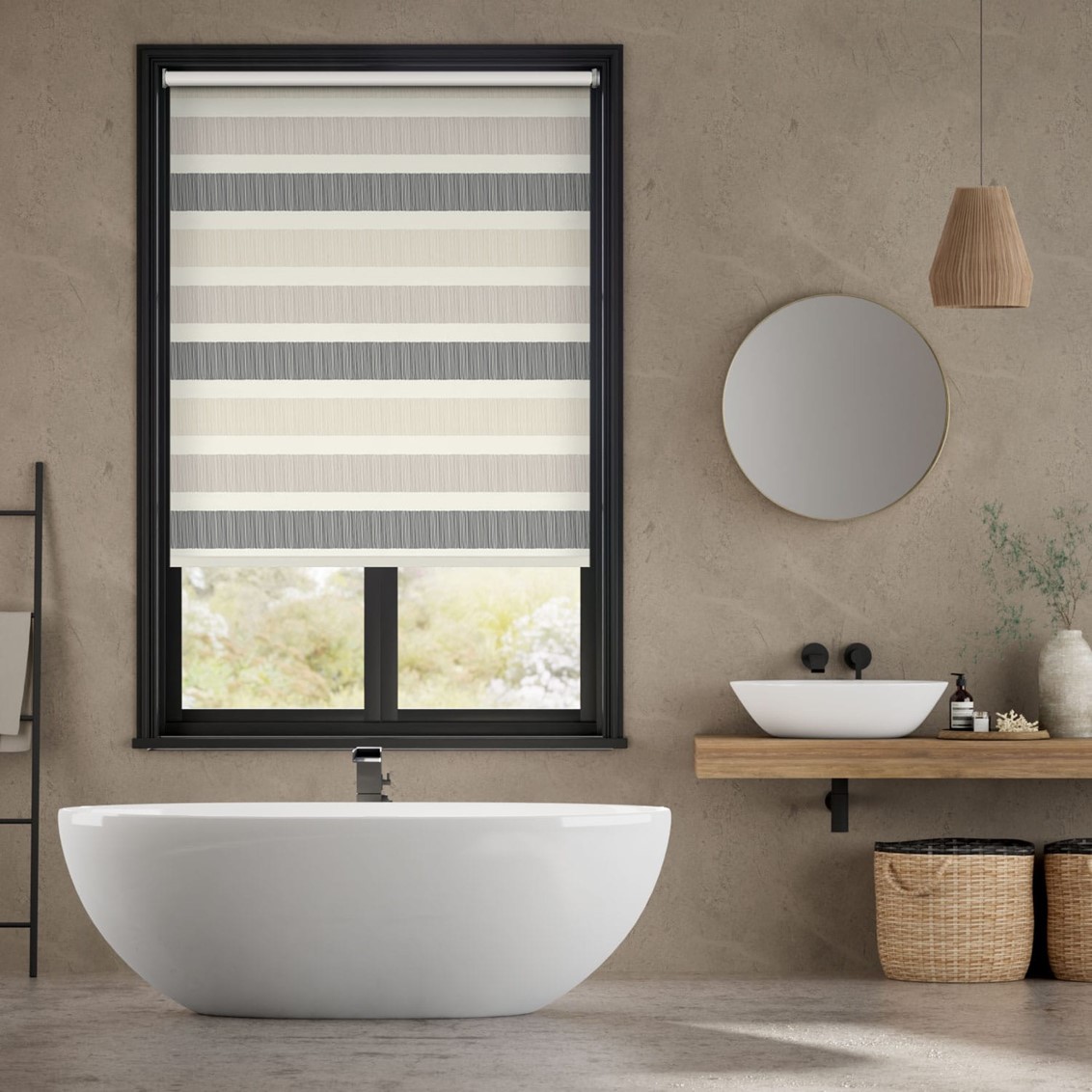 Splash Blackout Cardigan Stripe Stone Roller Blind