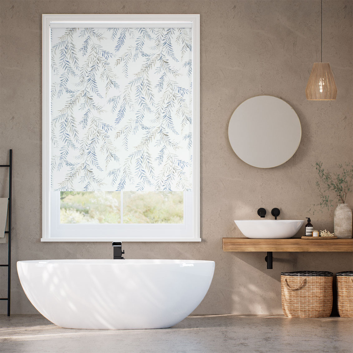 Splash Blackout Dappled Ferns Blue Stone Roller Blind