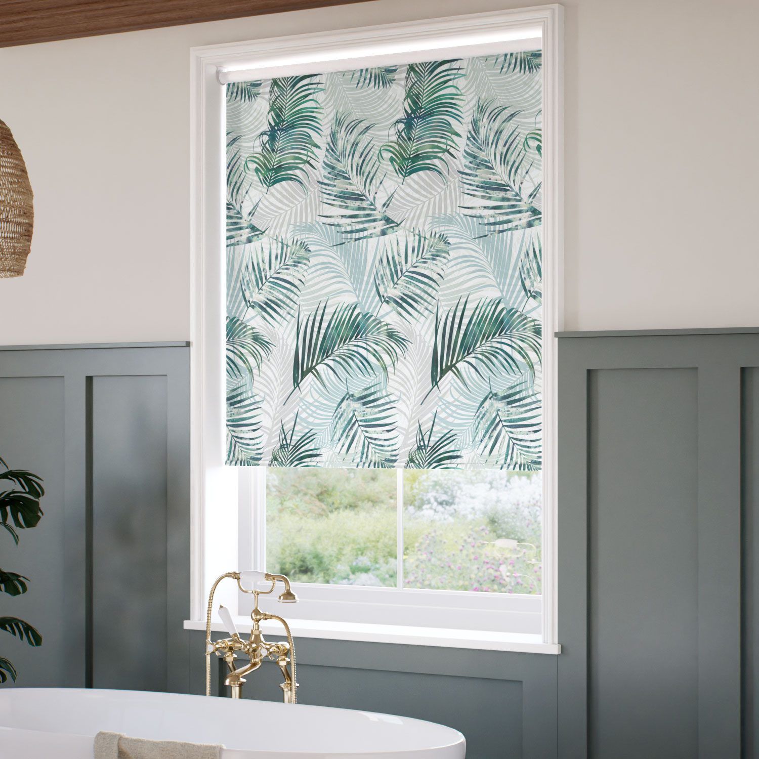 Splash Blackout Palm Leaf Sage Green Roller Blind
