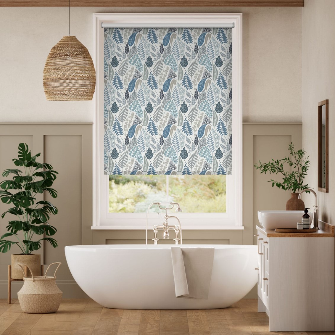 Splash Blackout Scandi Ferns Linen Winter Roller Blind