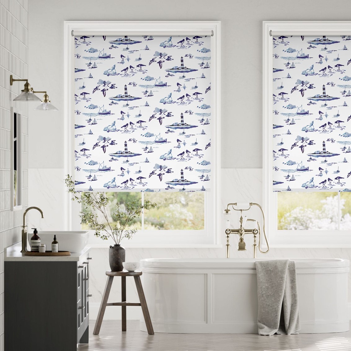 Splash Blackout Shoreline Toile Blue Roller Blind