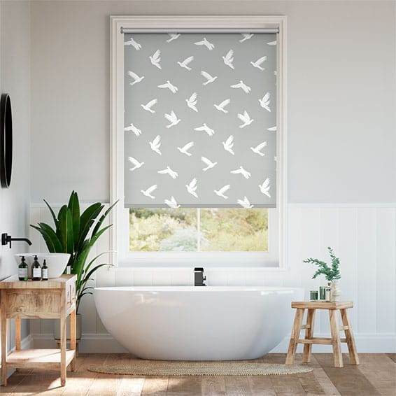 Splash Blackout Paper Doves Silver Roller Blind