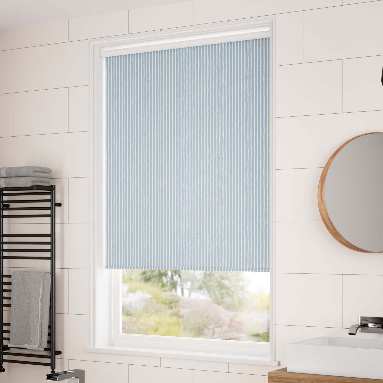 Twist2Go Splash Blackout Suki Stripe Denim Roller Blind