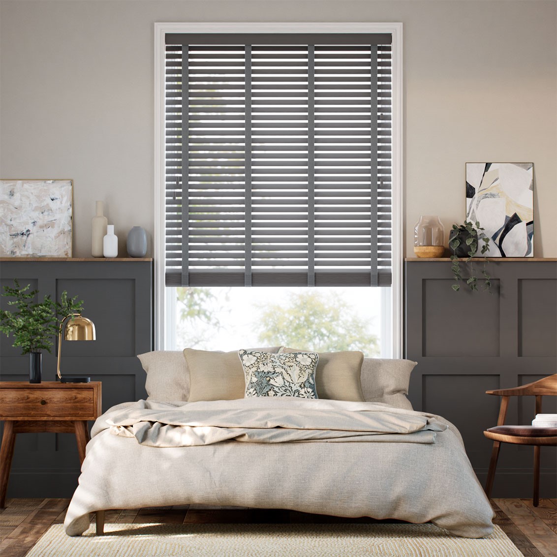 Steeple Grey & Anthracite Faux Wood Blind - 50mm Slat