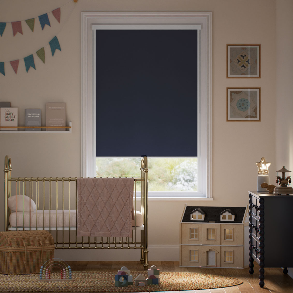 Stick On Sevilla Blackout Twilight Blue Roller Blind