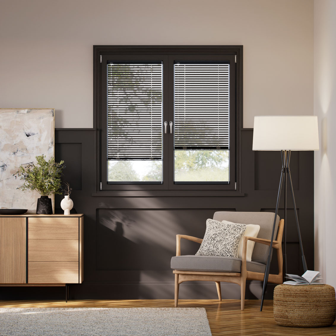 Stick On Essence Espresso Venetian Blind - 25mm Slat