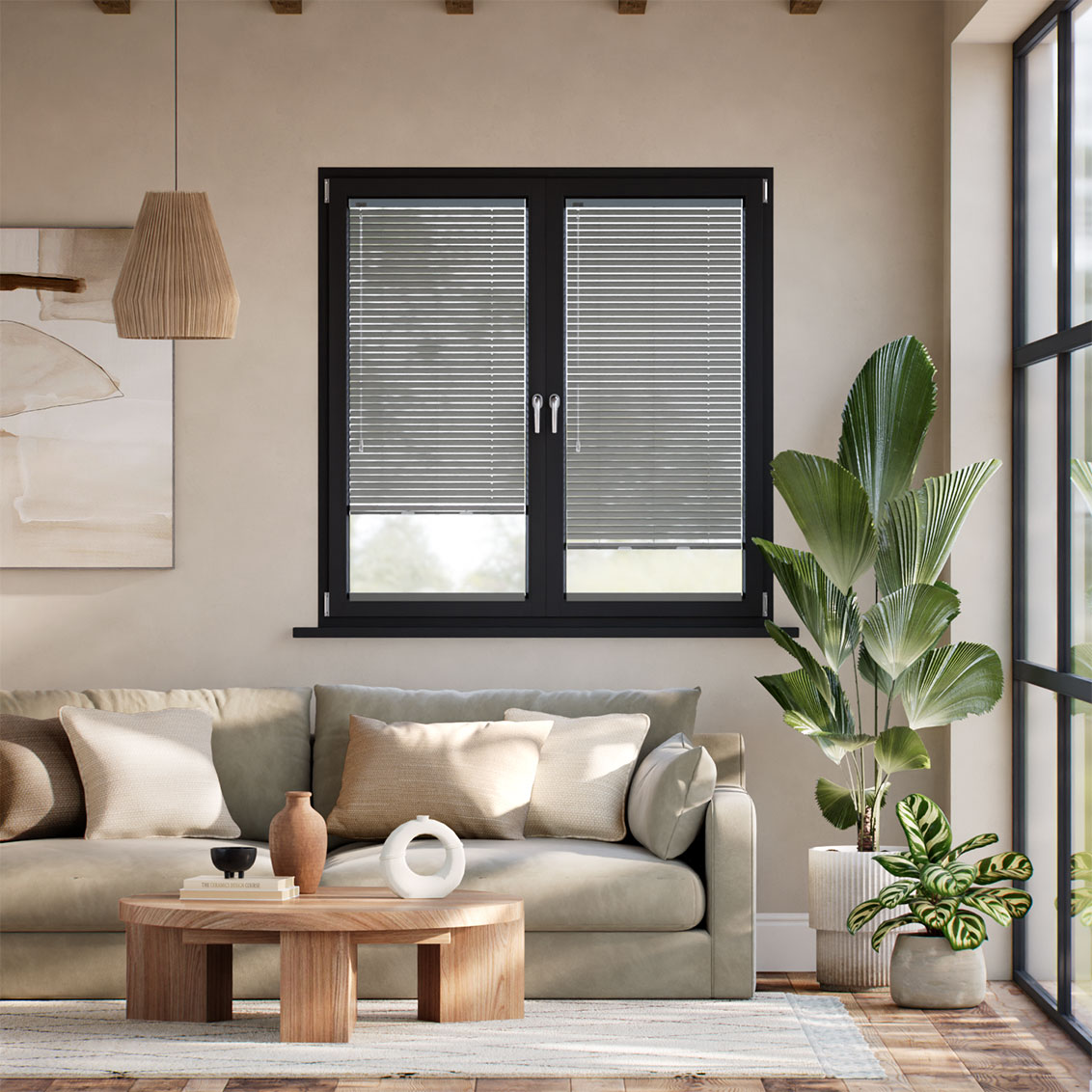 Stick On Oscar Matte Anchor Grey L-Shaped Venetian Blind - 25mm Slat