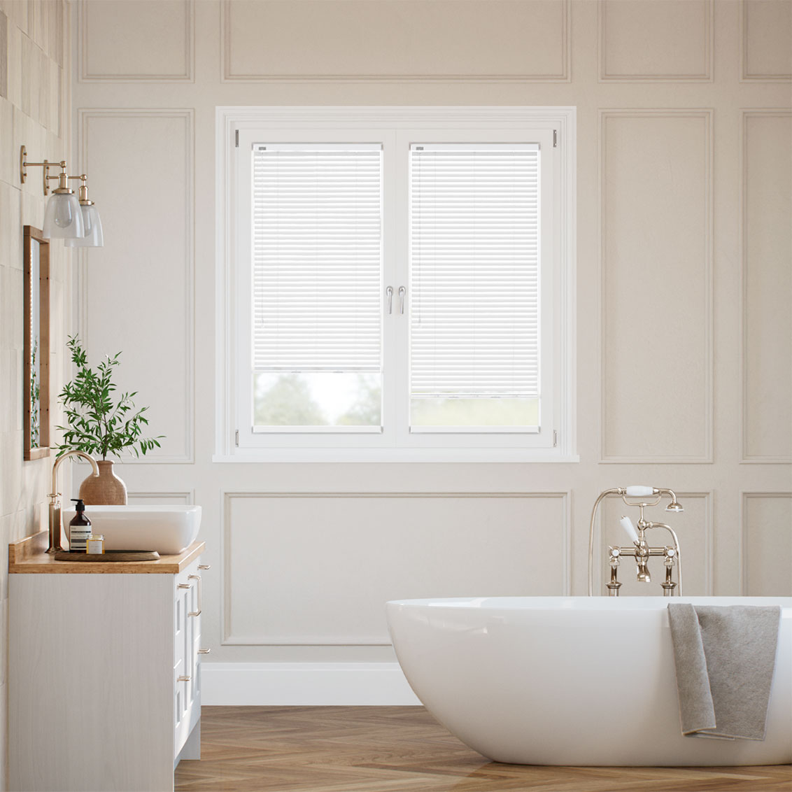 Stick On Spirit Cool White L-Shaped Venetian Blind - 25mm Slat