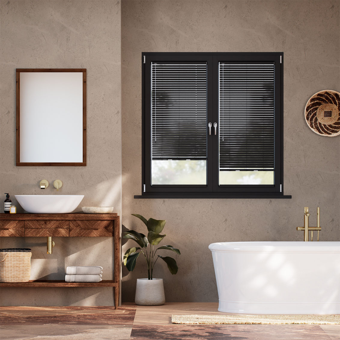 Stick On Studio Jet Black L-Shaped Venetian Blind - 25mm Slat