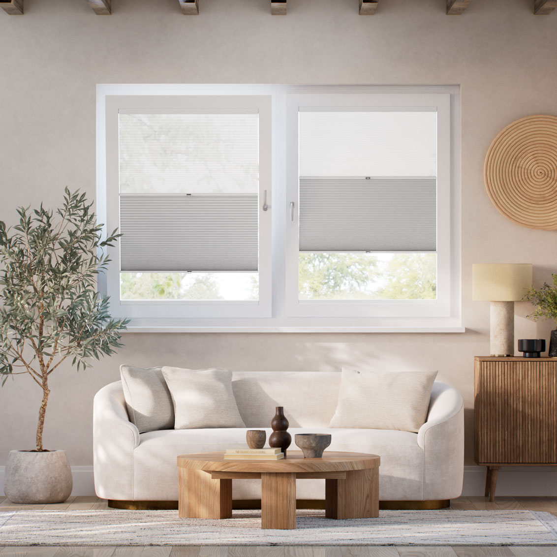 Stick On Night & Day Duo Voile Dove  Thermal Blind