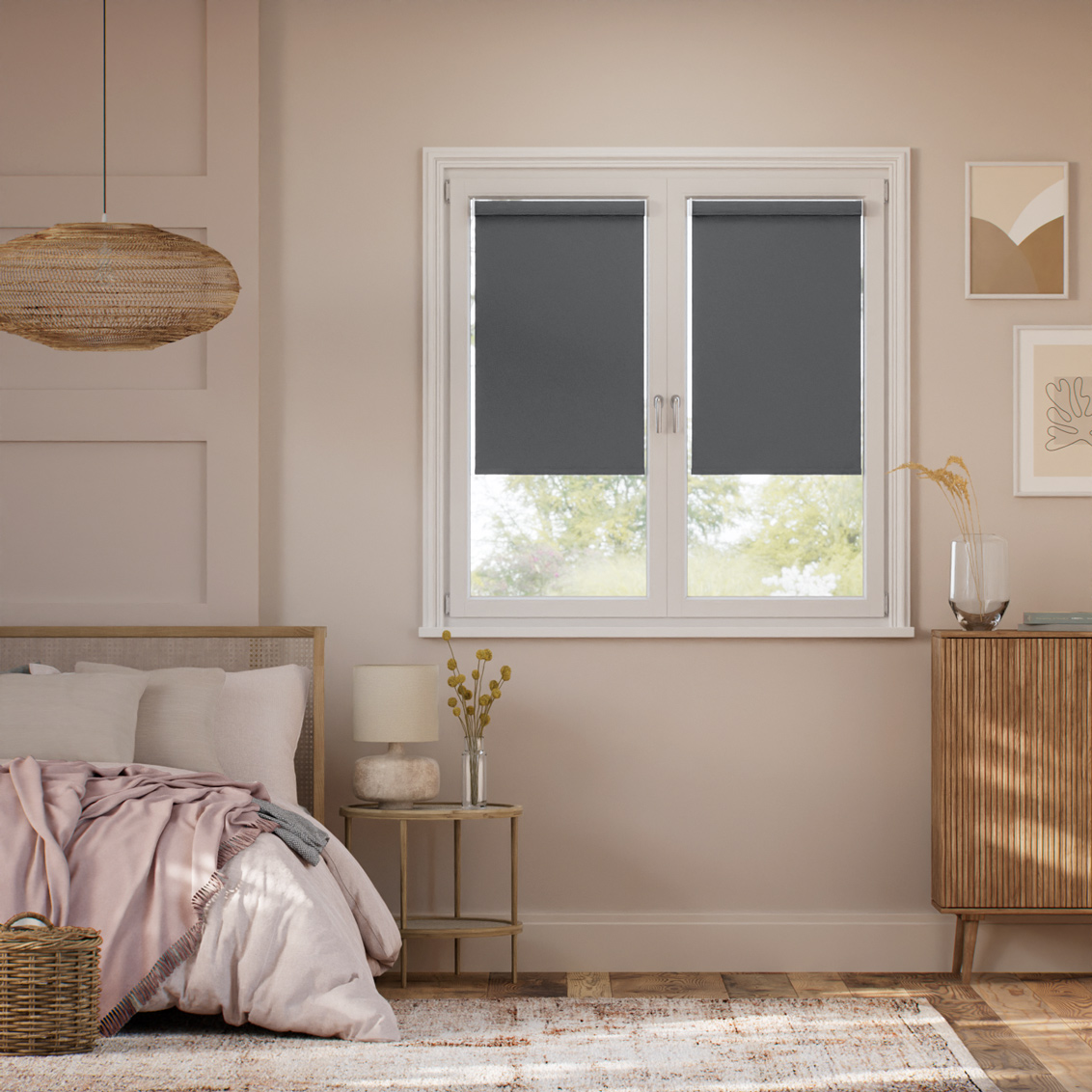 Stick On Sevilla Blackout Anchor Grey Roller Blind