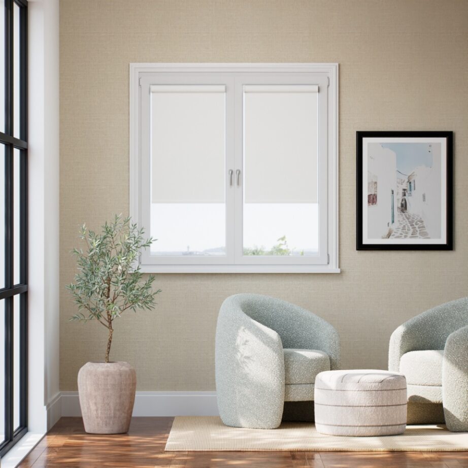 Stick On Sevilla Blackout Crisp White Roller Blind