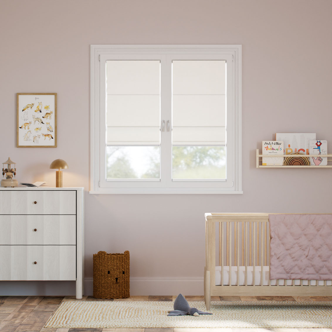 Stick On Bijou Linen Alabaster Roman Blind